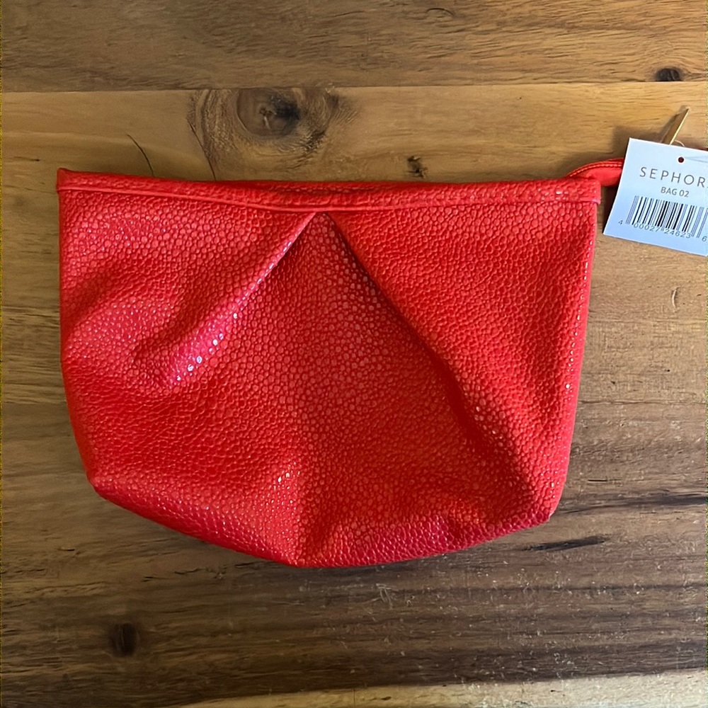 Red Pleather Cosmetic Bag